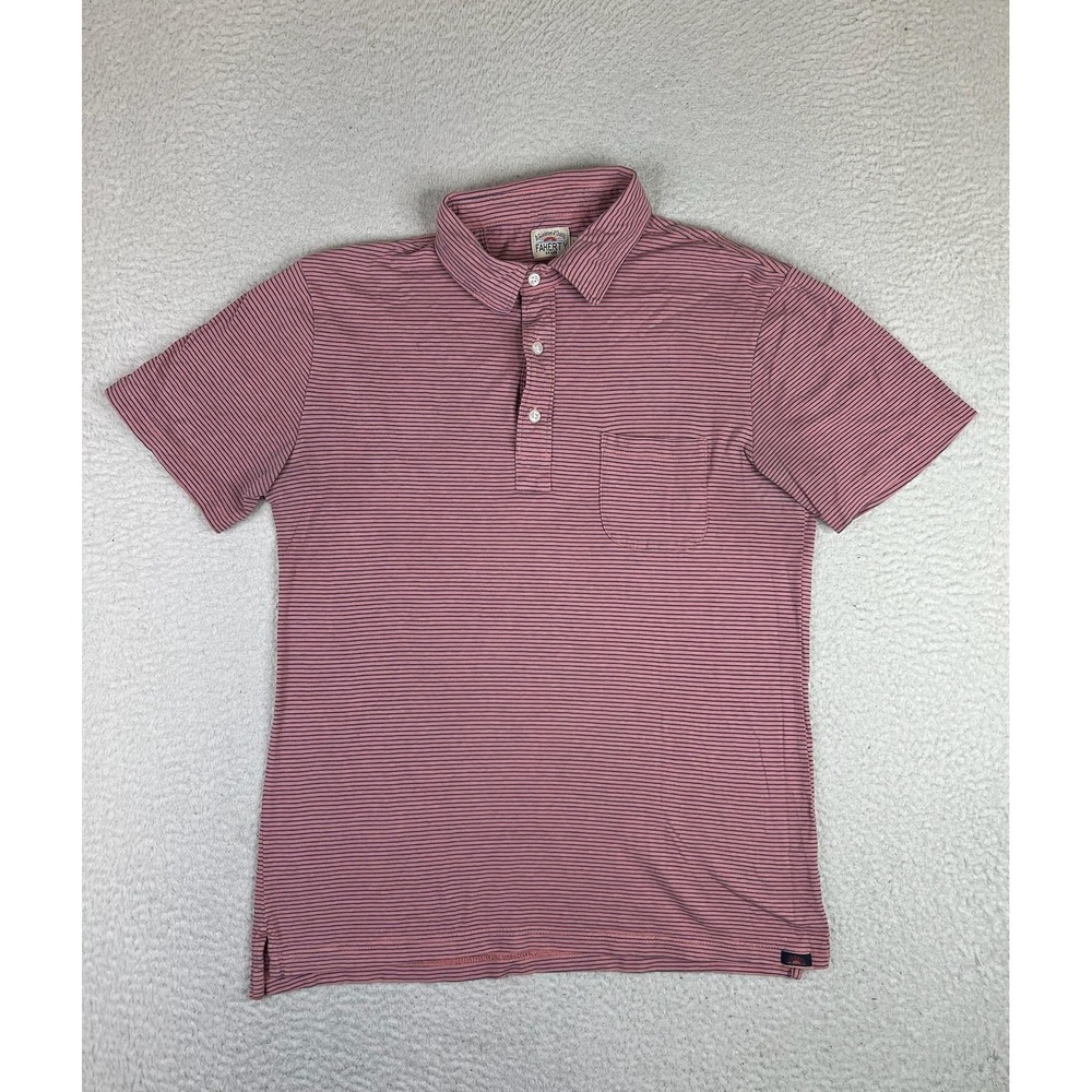 Faherty Brand Polo Shirt Mens Medium Pink Stripe Cloud 100% Cotton Pocket